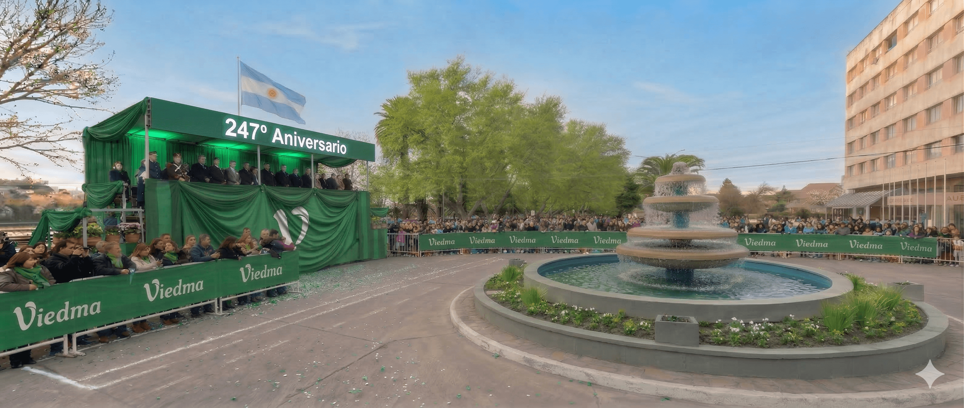 Render del palco protocolar frente a la fuente Pucará