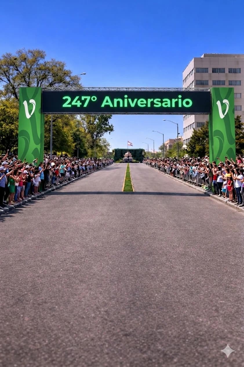 Render del pórtico de entrada del desfile